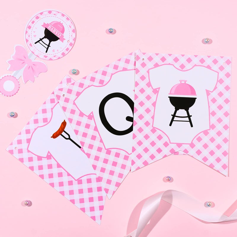 Cheereveal Bbq Baby Shower Decorations for Girl Pink - BBQ Banner, BBQ Party Supplies Baby Q Shower Decorations Barbecue Decor - Image 3